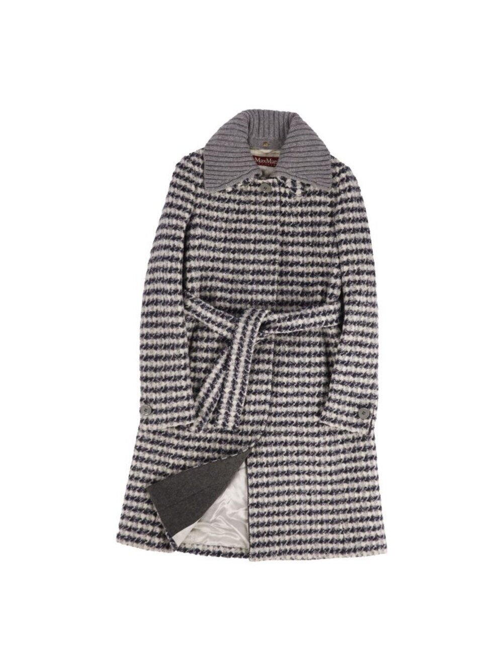 Max Mara Studio Coat Soutien Collar Balmacan 2 Tweed Wool White Black